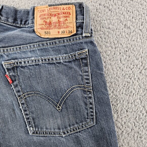 Levis Jeans Mens 30x34 Blue 531 Denim Athletic Slim‎ Straight Leg Work Pants - Picture 15 of 16